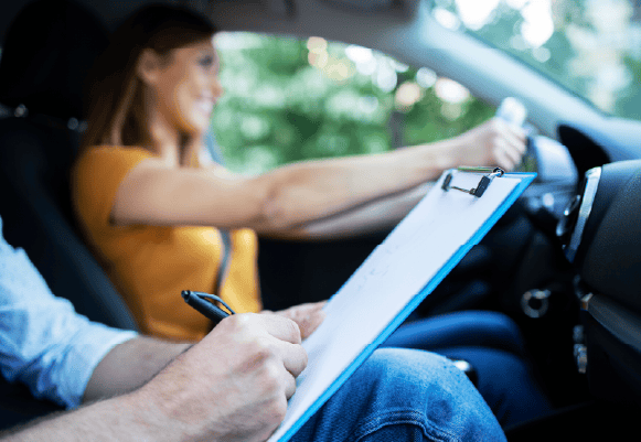 Teen driver taking a driver's test